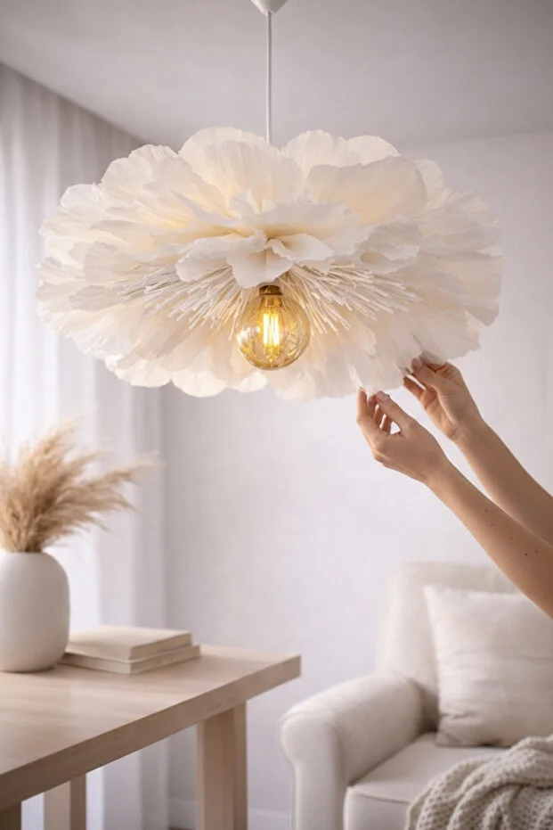 Lumi Bloom Beyaz İtalyan Krapon Kağıdı El Yapımı Çiçek Avize